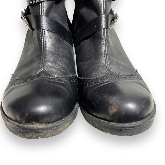 Remonte Ankle Bootie Buckle Strap Round Toe Leather Block Heel Black Women's 42 - Picture 4 of 10